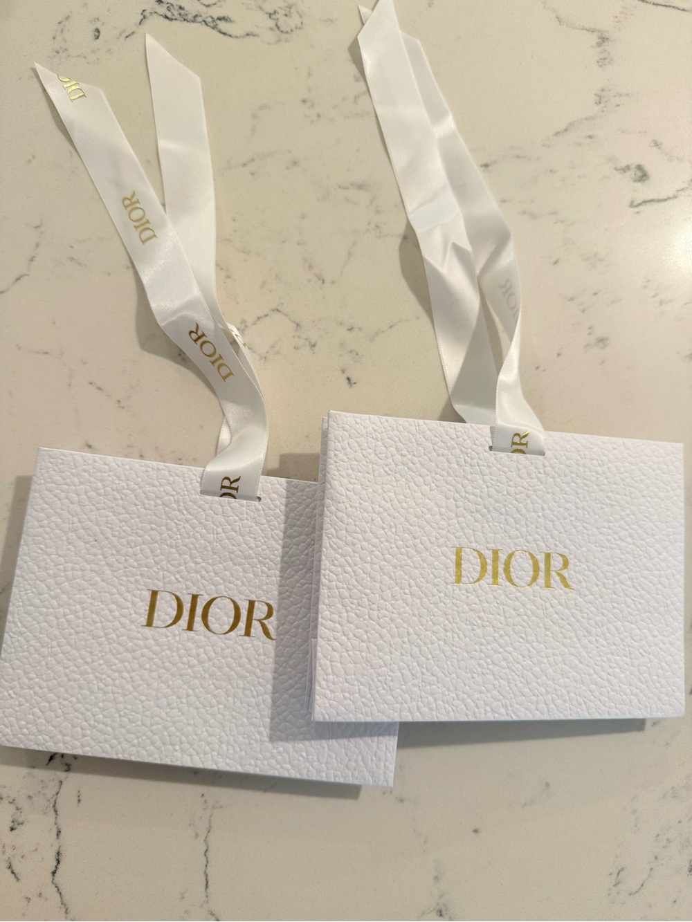 Dior White Gift Bags with Gold Logo and Satin Ribbons